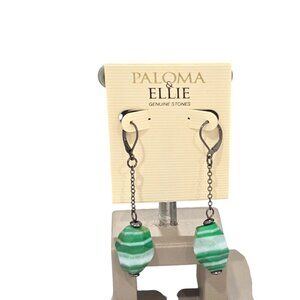 Paloma & Ellie Designer Bridge Gunmetal Plated Green Agate Stone Earrings NWT